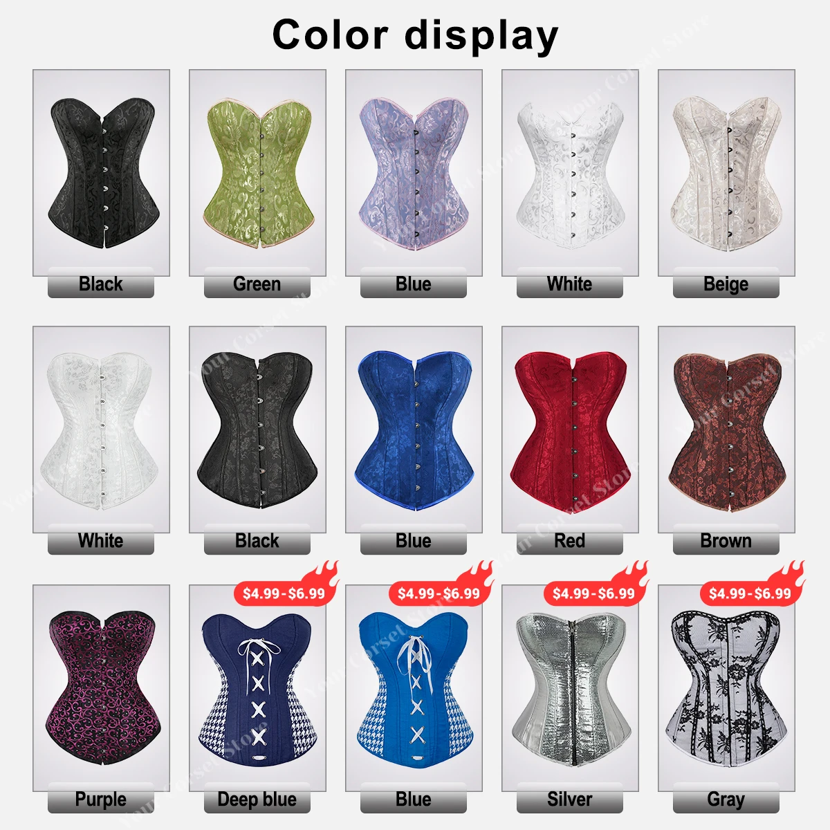 Floral Corset Top Plus Size Sexy Corset Lingerie for Women Lace up Boned Corsets Bustier Black White Corset