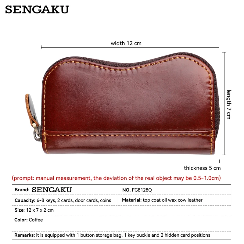 Cartera de piel auténtica Vintage para hombre, portatarjetas de crédito, monedero, bolsa de almacenamiento con cremallera