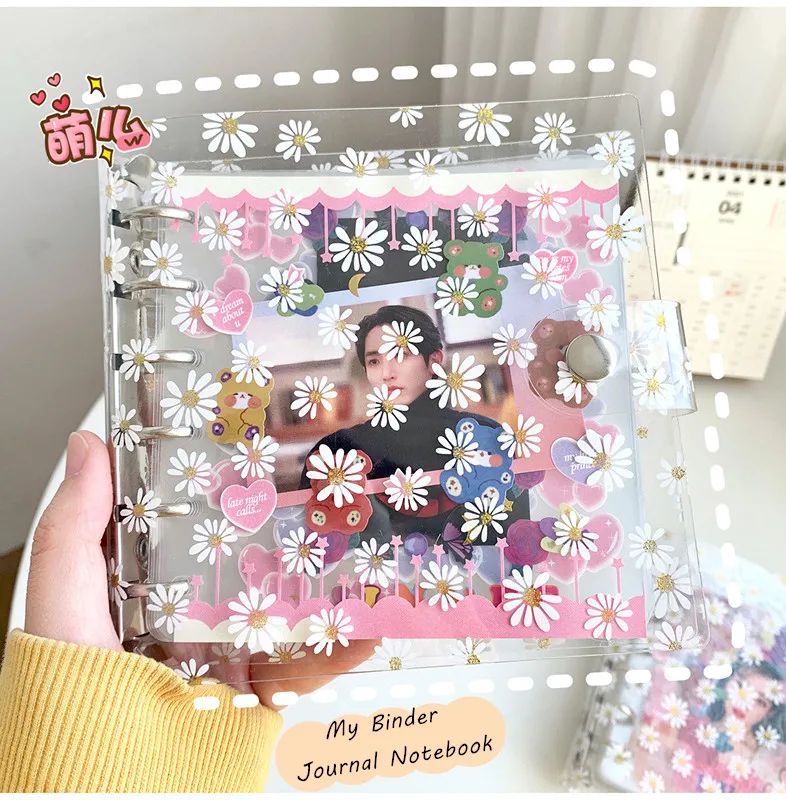 SKYSONIC Daisy Square Ring Jounral Notebook Transparent Scrapbook DIY Photocards Collect Book Refill Binder Dairy Stationery