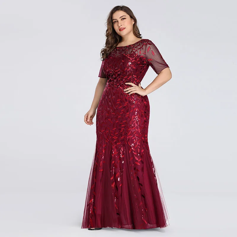 Plus Size Elegant Evening Dresses Mermaid Sequined Lace Appliques Long Dress Party Gowns Formal Dress Women 8XL Evening Gowns