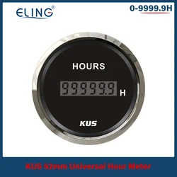 New KUS 52mm Digital Hour Meter 9-32VDC LCD Hourmeter Waterproof Time Gauge for Auto Boat with Red/Yellow Available Backlight