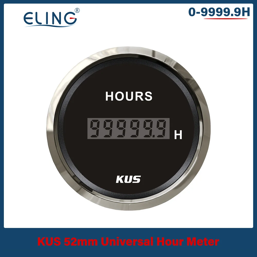 New KUS 52mm Digital Hour Meter 9-32VDC LCD Hourmeter Waterproof  Time Gauge for Auto Boat with Red/Yellow Available Backlight