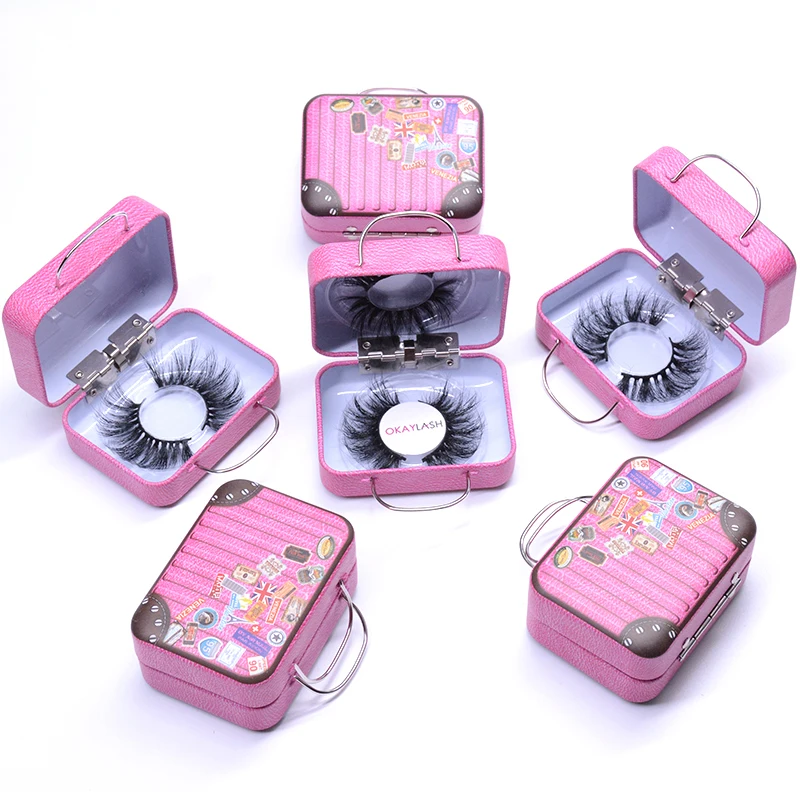 Private Label Eyelash Packaging Box High Quality 25mm Mink Eyelashes Packing Case Suitcase Styles Box for Wholesale
