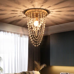 American Indoor Corridor Staircase Crystal Led Light European Villa Apartment Living Room Decoration Golden Ceiling Lamps
