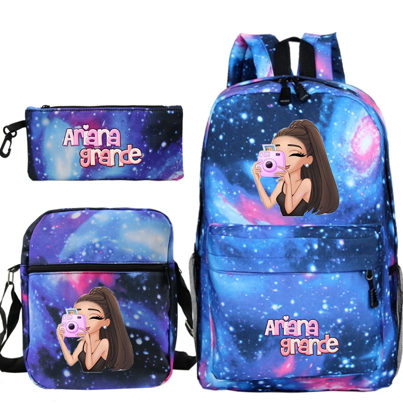 

High Quality Ariana Grande Backpack Kids Bookbag Boys Girls School Bag Teens 3pcs Set Rucksack(Backpack+shouder Bag+pen Bag)