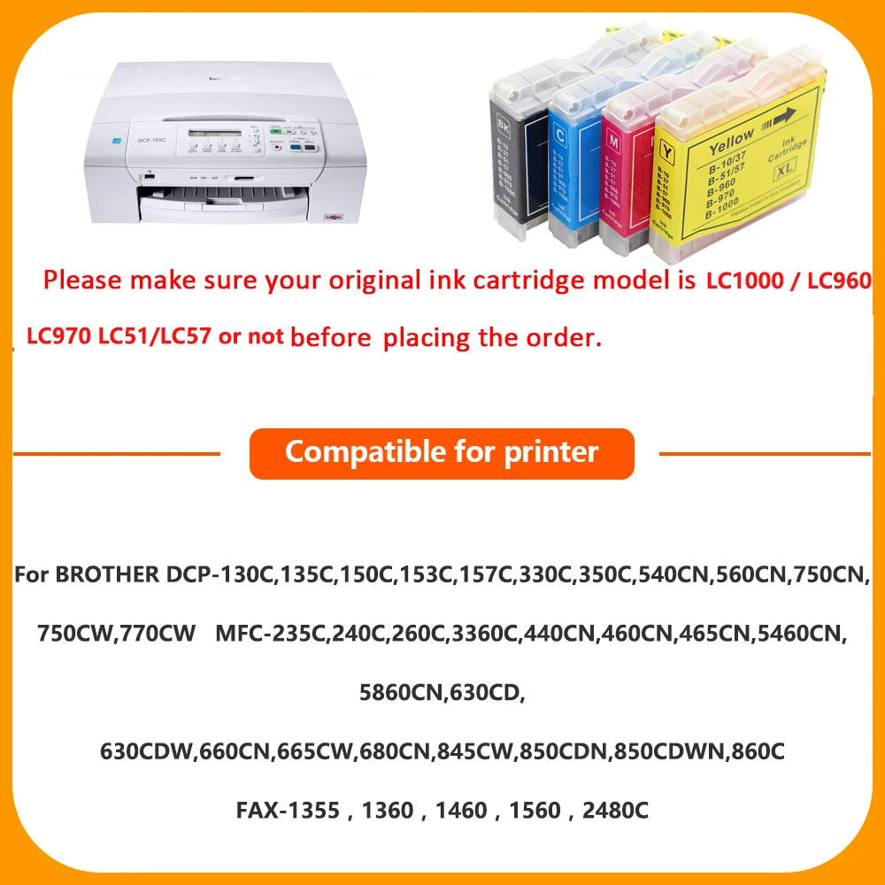 HS For Brother Ink Cartridge LC1000 LC970 LC-960 DCP-130C,DCP-353C,DCP-357C,DCP-540CN,DCP-560CN,MFC-440CN,MFC-465CN,MFC-5460CN