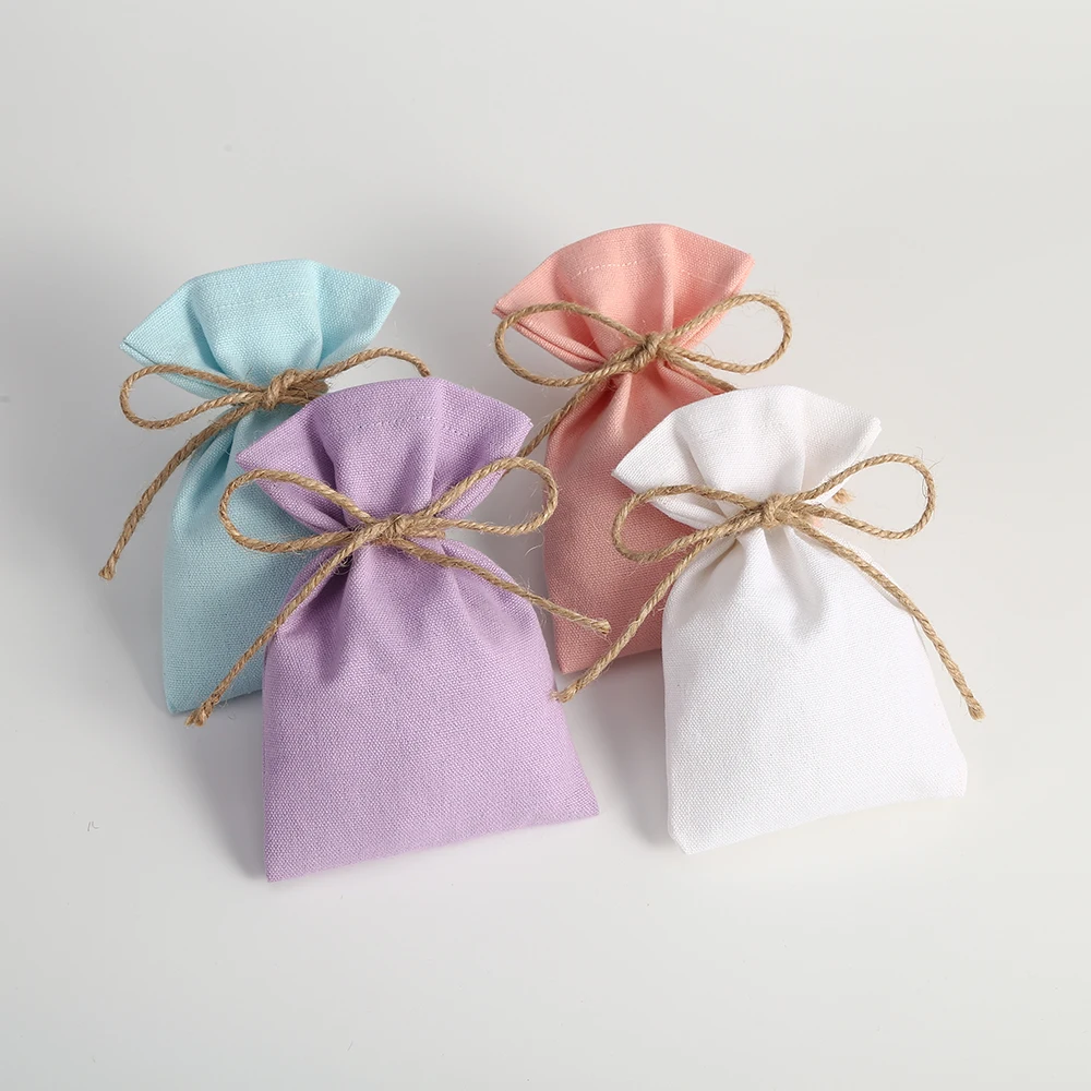 5Pcs Cotton Burlap Bag Jute Drawstring Gift Bags Multi Size Jewelry Necklace Packaging Wedding Favors Small Candy Goodie Bag