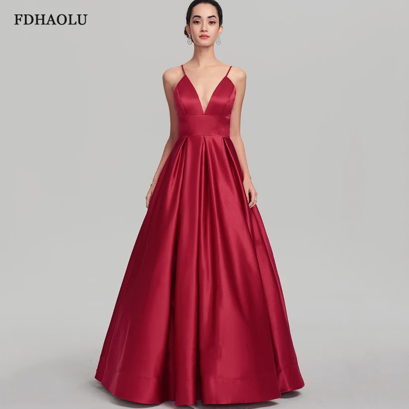 Customized Burgundy Sexy Prom Dresses Long Satin Spaghetti Strap Evening Dress Long Gown Backless Party Dresses Robe De Soire