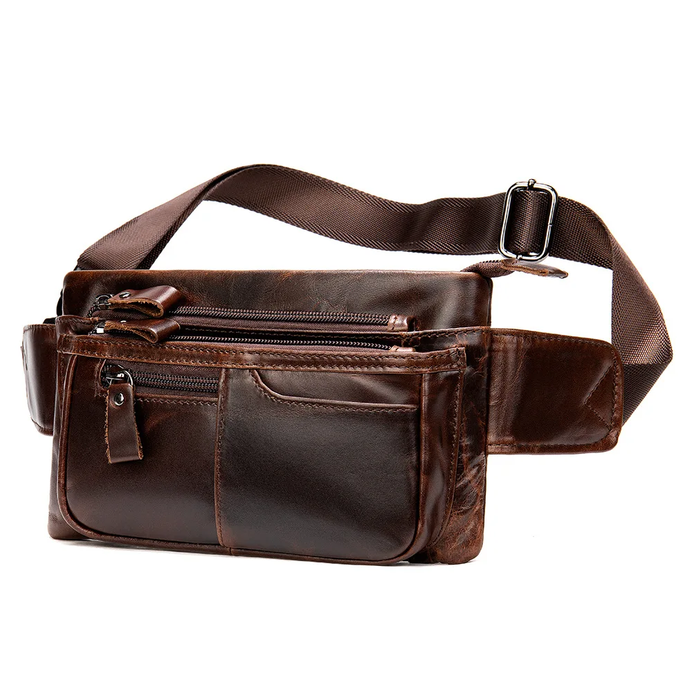 Casual Men Waist Bags Genuine Leather Belt Bag Men Fanny Pack Fashion Men\'s Waist Pack Money Belt Hip Bag Belts Pouch Bag