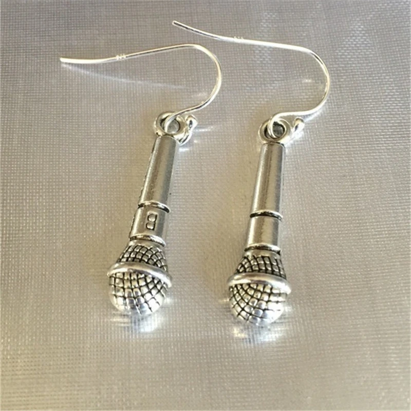 Microphone Earrings Music Lover Gift Antique Silver Color Earrings Vintage Jewelry Gift for Grandma