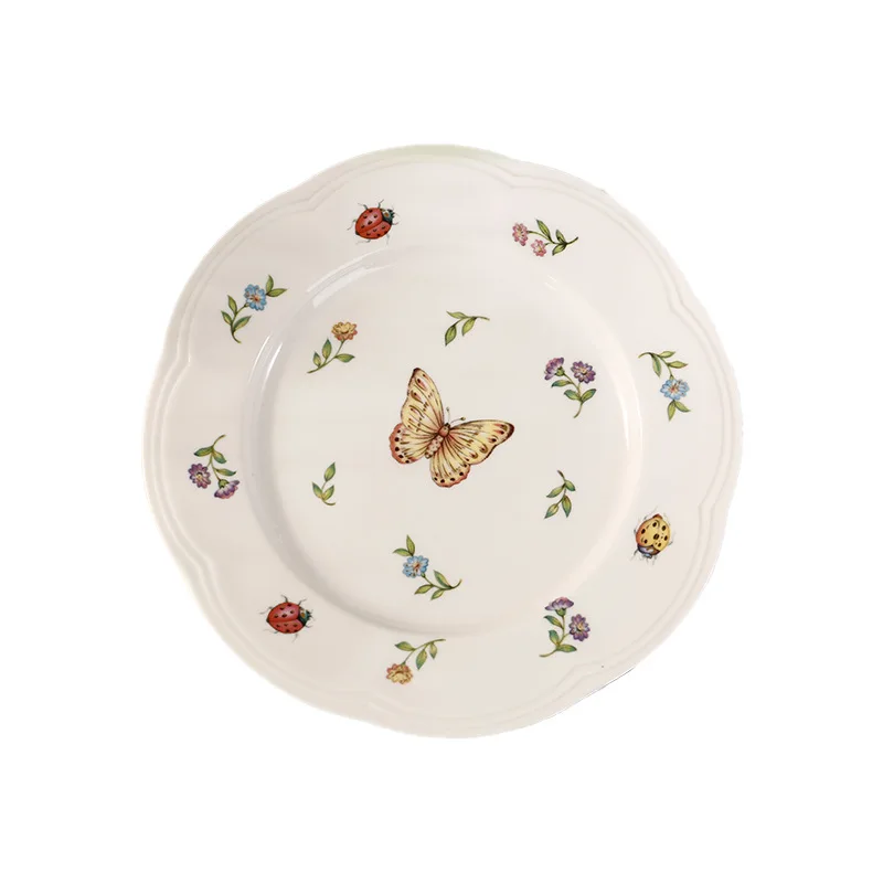 Retro creative insects Dragonfly butterfly bee ceramic personalized dishes Western plate household noodles bowl fish deep plate