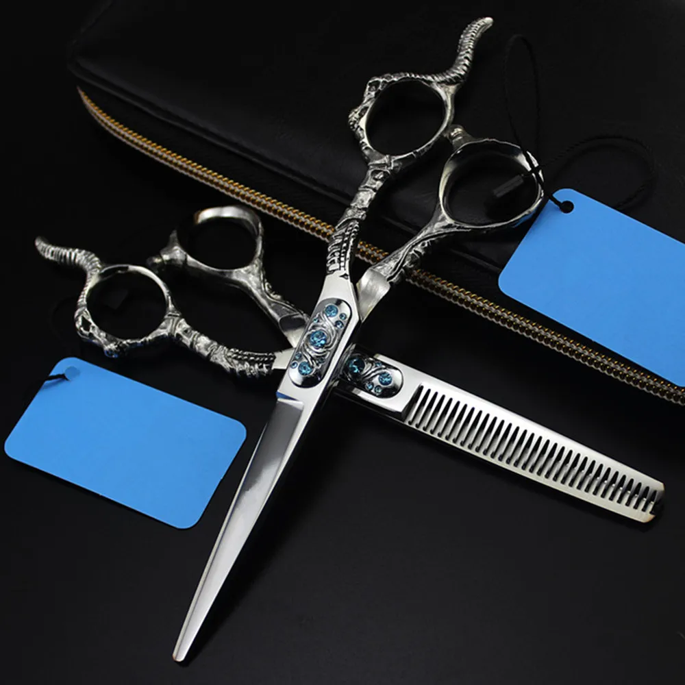 

Professional JP 440c steel 6 '' Sheep Head Gem hair cutting scissors haircut thinning barber tools shears hairdresser scissors