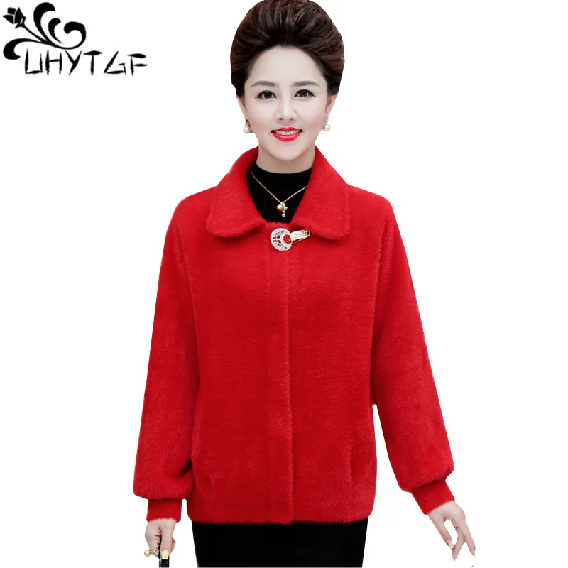 UHYTGF Winter Jacket Women Quality Mink Cashmere Autumn Wool Coat Temperament Mom 5XL Big Size Coats Noble Nashmere Short Top 38