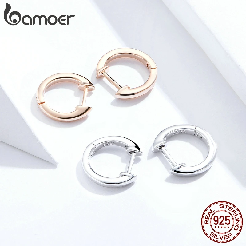 bamoer Genuine Sterling Silver 925 Hoop Earrings for Women 2 Color Tiny Ear Hoops Rose Gold Color Female Jewelry Brincos SCE808