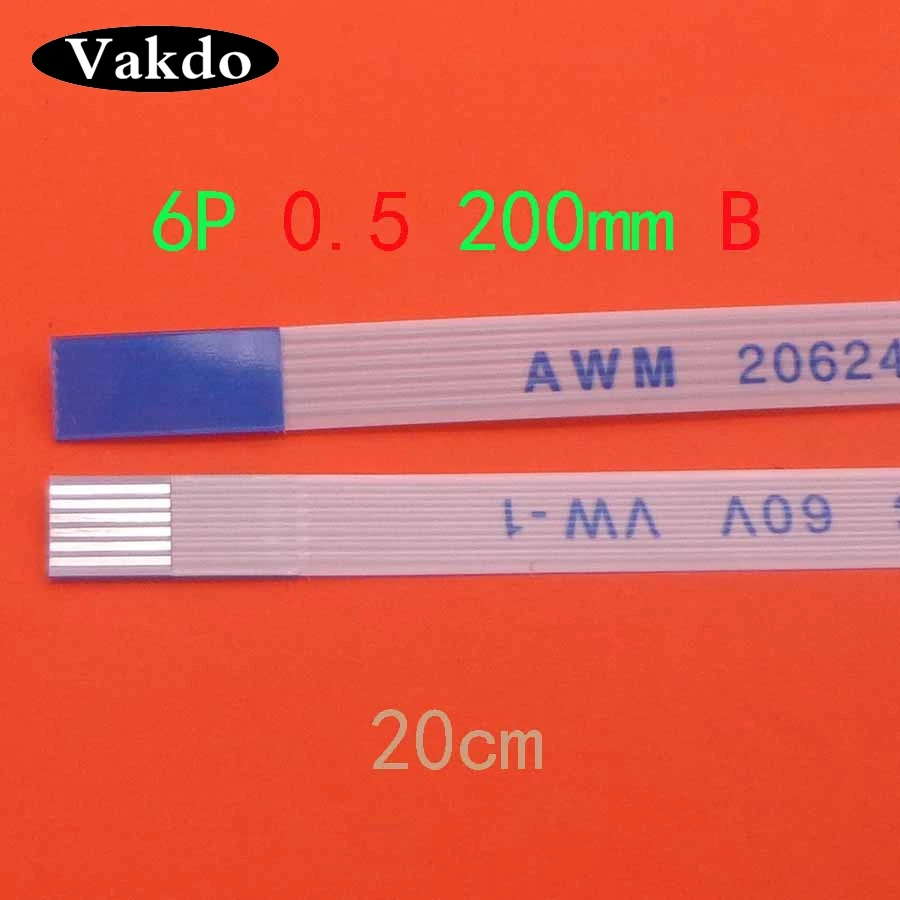 100pcs 6pin FFC FPC flat flexible cable 0.5mm pitch 6-pin b-type reverse length 200mm ribbon flexible cable