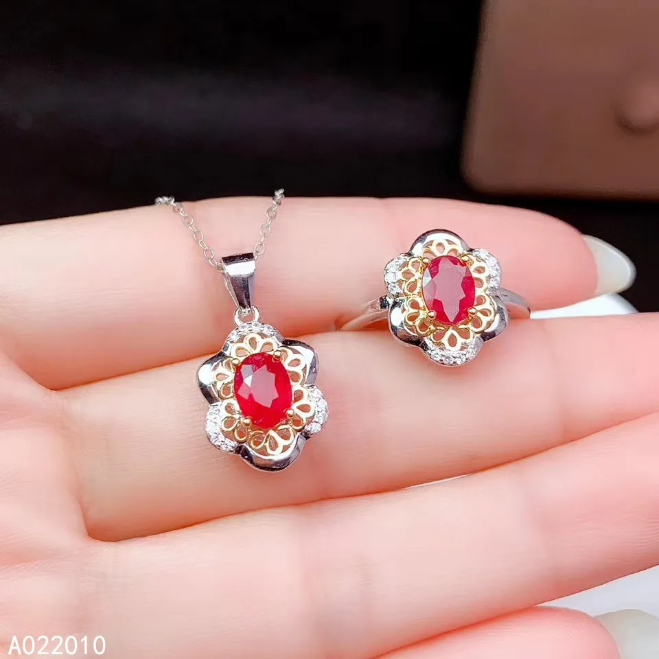 

KJJEAXCMY Fine Jewelry 925 sterling silver inlaid natural gemstone ruby female set trendy supports detection