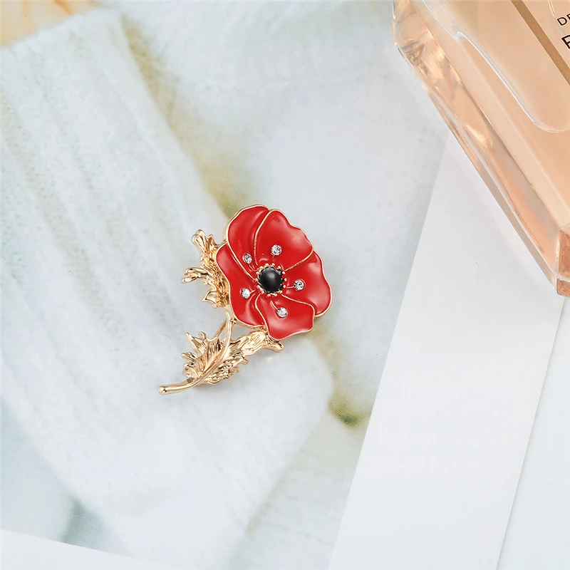 Vintage Poppy Flower Enamel Brooch Red Blue Pink Purple Flowers Buckle Pins Clothes Bag Accessories Warrior Memorial Friend Gift image 4