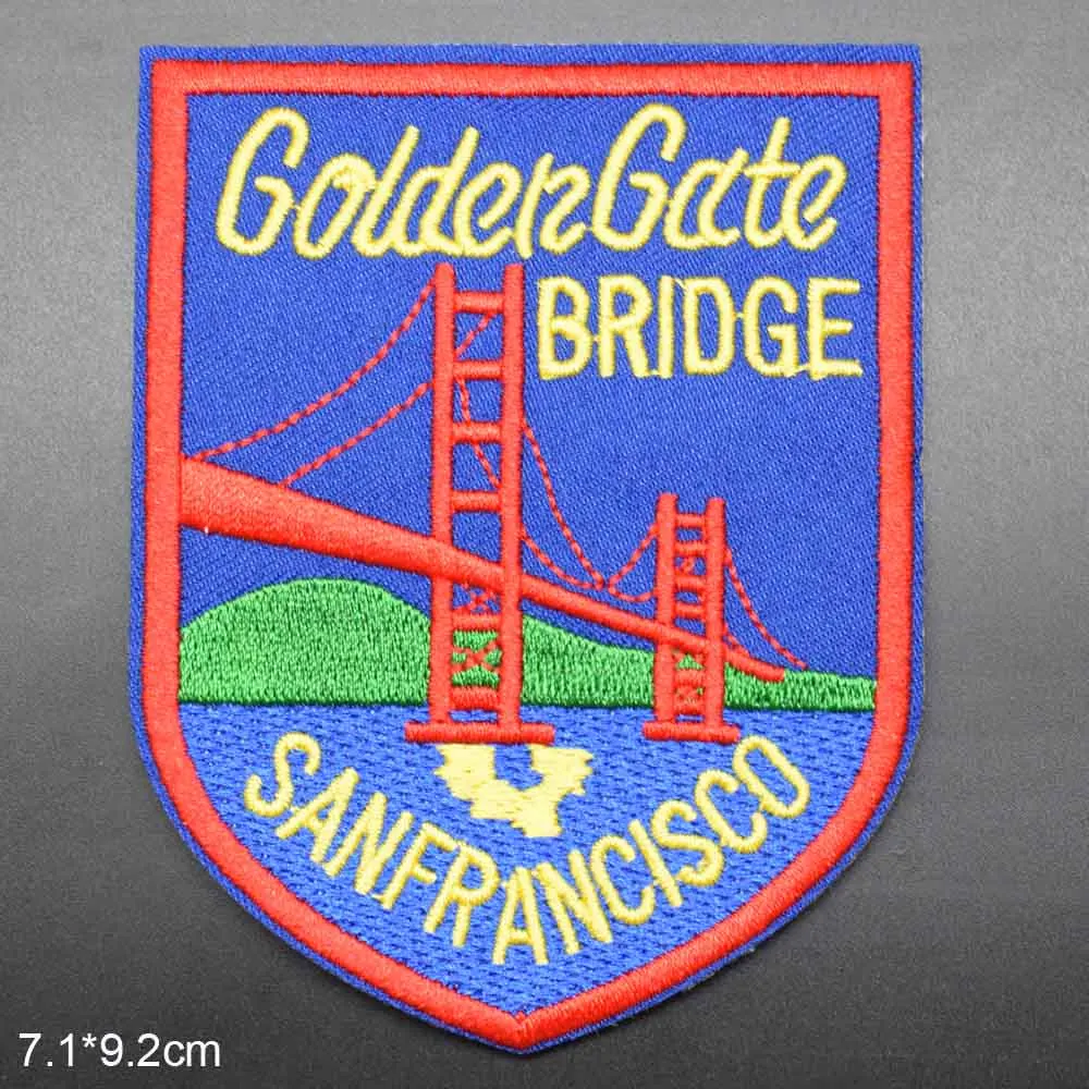 Sanfrancisco Red Goldengate Bridge Iron on Full Embroidered Cloth Patch For Girls Boys Clothes Stickers Apparel Garment