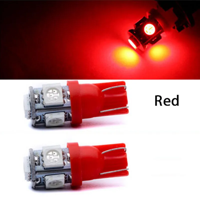 T10 led bulb interior light 5w5 w5w led signal light 12v 5 smd 6500k Red auto side plate wedge reading lamps license 194 168