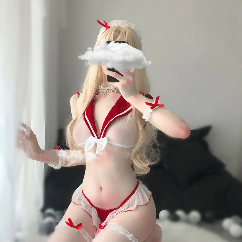 Seksowna bielizna Anime JK jednolity erotyczny przepuszczalność Cosplay kostiumy Kawaii koronkowy Top majtki dla kobiet marynarz School Girl Outfit