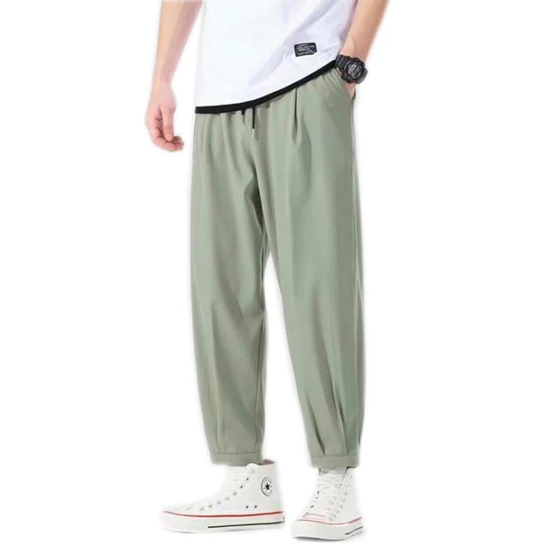 

Men's Ice Silk Thin Trousers Korean Streetwear Men Summer Pants Fashion Loose Male Casual Harem Pants