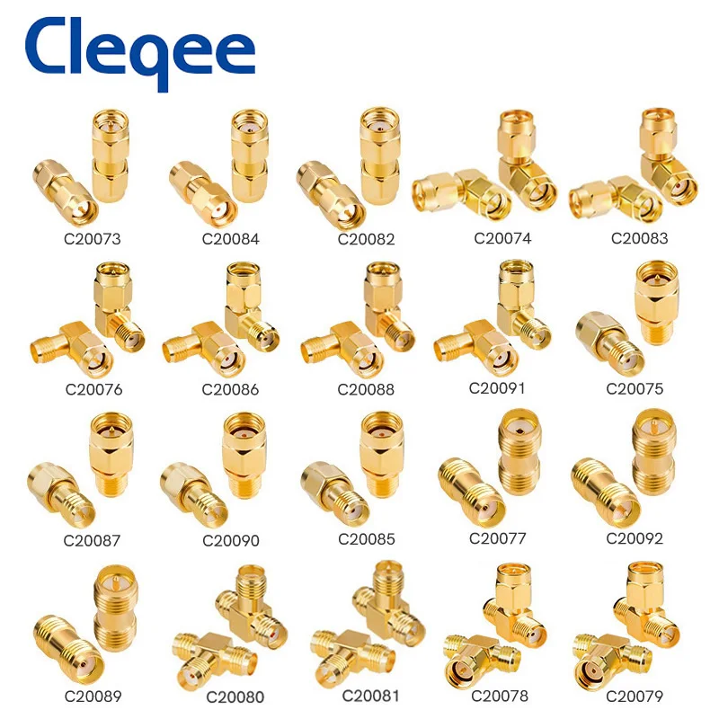 Cleqee 1PC SMA To SMA Male Female Gold Plated RP SMA To SMA Male RPSMA Connector RF Adapter Straight Bent  L/T Type