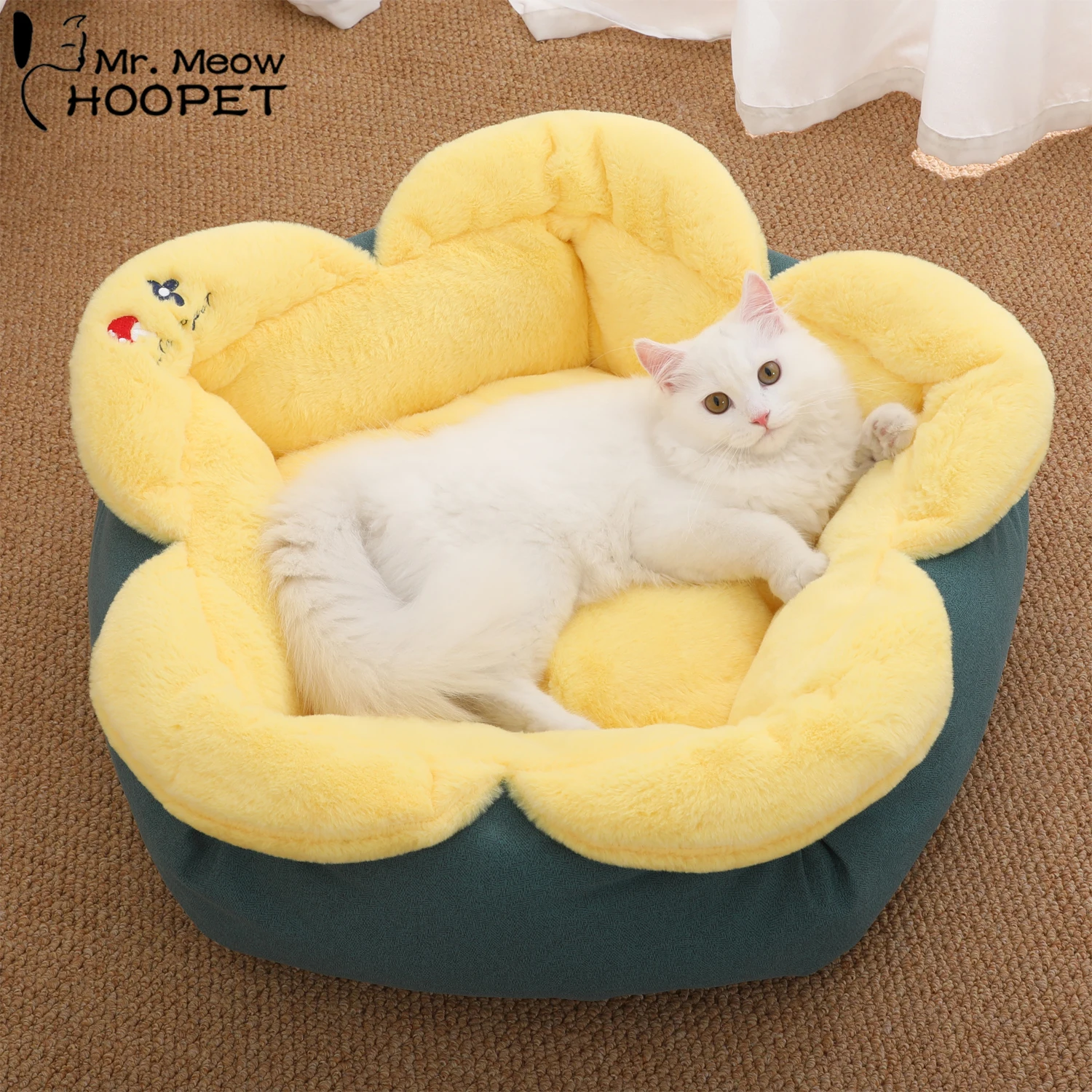 

Hoopet Flower Shape Warmth Cat Bed Removable Thicken Mat For Cats Super Soft Sunbed For Puppy Dogs Sleeping Plush Basket Dog Bed