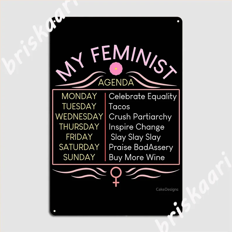 Womens My Feminist Agenda Graphic For Women Girls Feminism Metal Sign Printing Club Party Mural Wall Plaque Tin Sign Posters