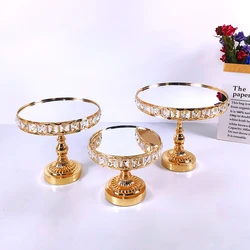 New square crystal Cake Stand  Wedding Birthday Party Dessert Metal Cupcake Pedestal Display Plate Home Decor Gold acryl Mirror