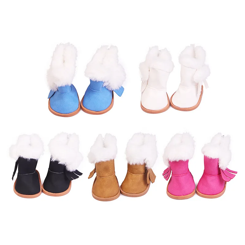 18 Inch 40-43cm Doll Snow Boots Handmade Doll Leather Fluffy Shoes Baby Birthday Gifts American Girl Doll Clothing Accessories