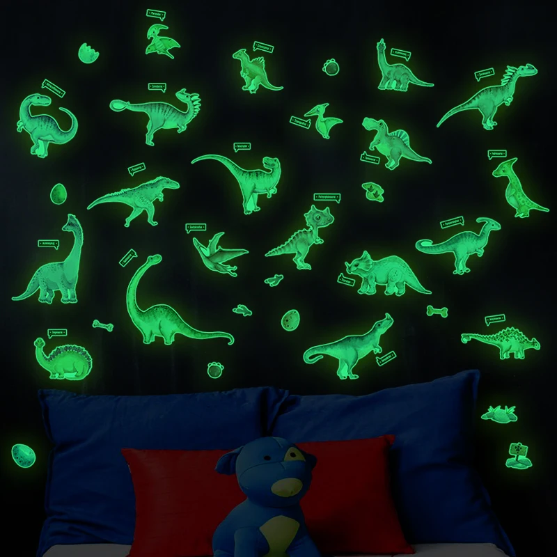 

6 Sheets 3D Luminous dinosaur wall stickers Home decor DIY decals kids room decoration Fluorescent glow in the dark stickers