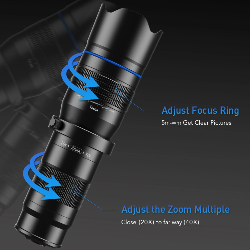 APEXEL 2020 Newest 3in1 Phone 20x-40x Zoom Telescope Lens+Mini Selfie Tripod + Remote Control Monocular Telephoto Mobile Lenses