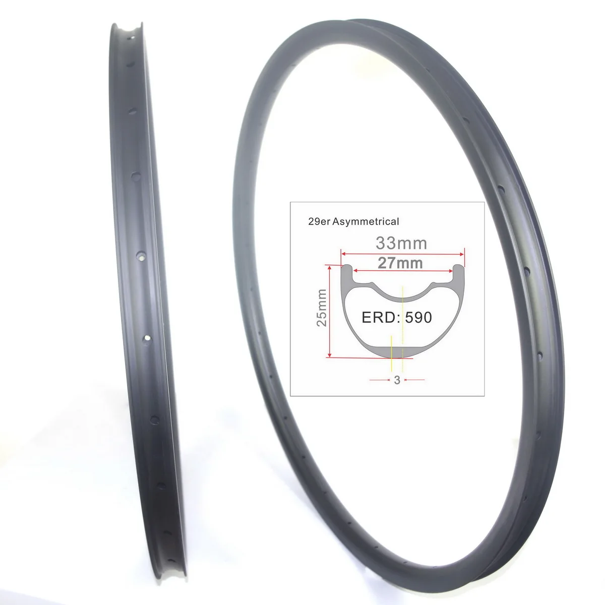 MTB Bike RIMS Asymmetrical Carbon Disc Brake 33mm Width 25mm Profile Tubeless Circle Customize High Quality