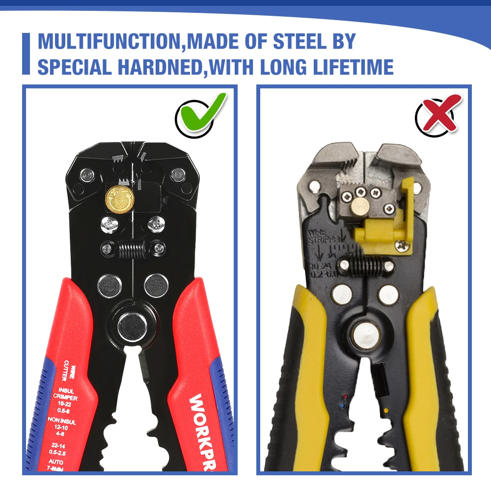 Imagem -06 - Workpro Crimper Cabo Cortador de Fio Automático Descascador Multifuncional Descascamento Ferramentas Friso Alicate Terminal