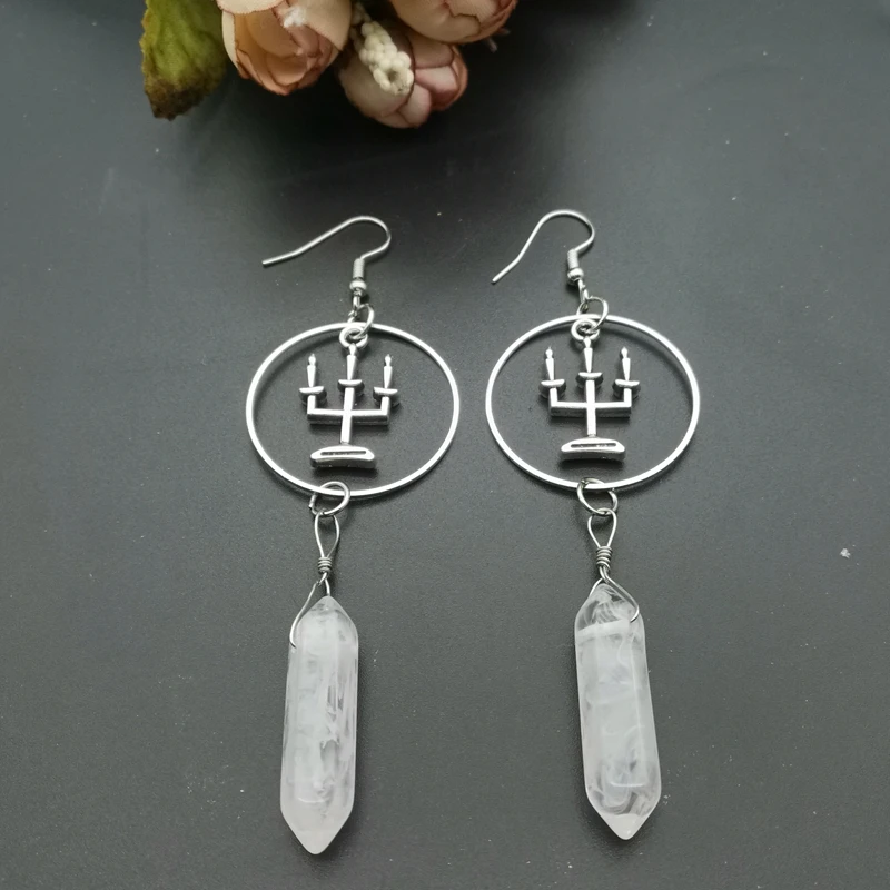 

Gothic candelabras quartz hoop earrings-Architecture inspired, Romantic,Witchy earrings,pagan jewelry, alternative, gothic