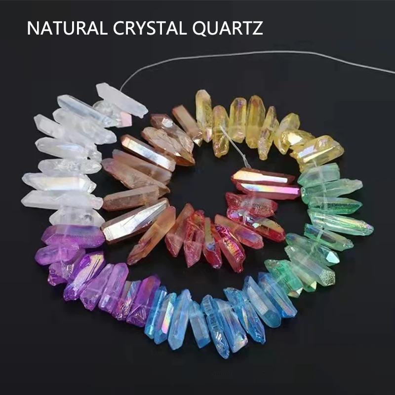 Approx 63PCS/Strand,Gradient Color Natural Quartz Crystal Graduated Stick Point Loose Spacer Beads Jewelry For Pendant Making