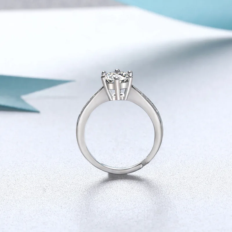 Refined Simple Six Claw Crystal Ring Fashion Women Inlay Zircon Adjustable Index Finger Ring Elegant Bride Engagement Jewelry