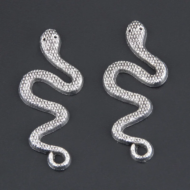 30pcs Silver Color 31x14mm Snake Charms Animal Pendant For DIY Handmade Metal Jewelry Making Accessorie