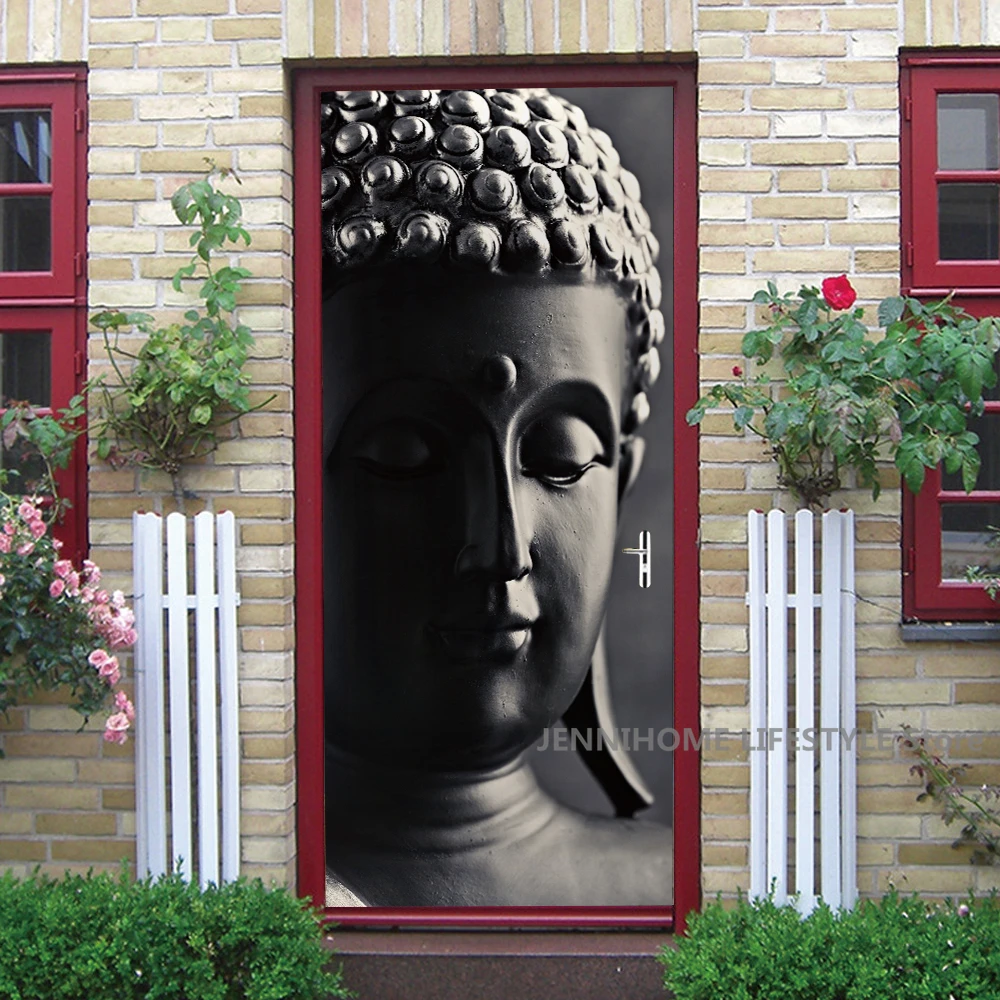 Buddha Door Stickers 3D Removable Vinilos Para Puertas Adhesive Wallpaper Art Murals for Doors Landscape Modern PVC Home Decor