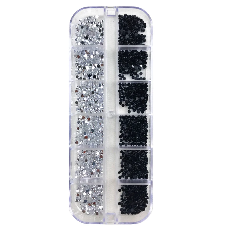 3000pcs round Rhinestones Nail Decoration Set Black Clear White Crystal AB Glitter with Storage Box for DIY Art Crafts