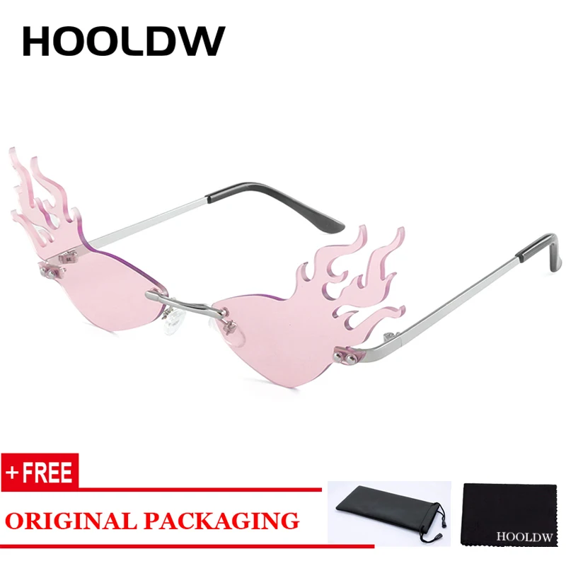 Fashion Fire Wave Flame Sunglasses Women Rimless Sun Glasses Luxury Trending Wide Side Narrow Eyewear Party Streetwear Glasses