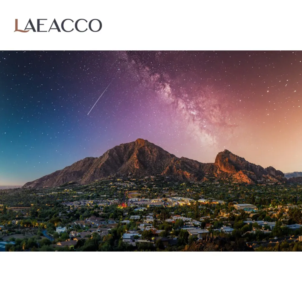 Laeacco Night Mountain City Aurora Scenic Background For Photography Vinyl Photographic Backdrop For Photo Studio Photocall