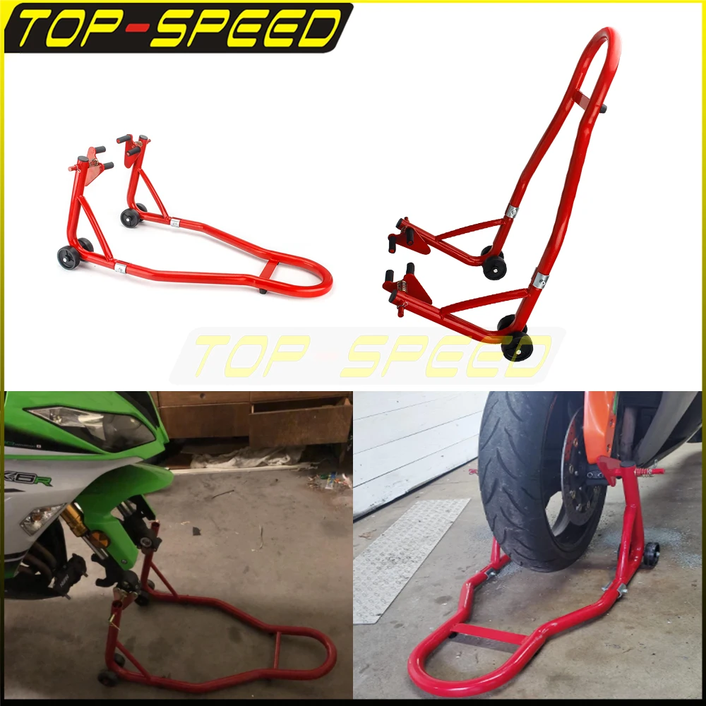 Universal Tire Repair Red Motorcycle Front Wheel Stand Frame Steel For Honda Suzuki Steel Stands Swingarm Lift Repair Tool Shop