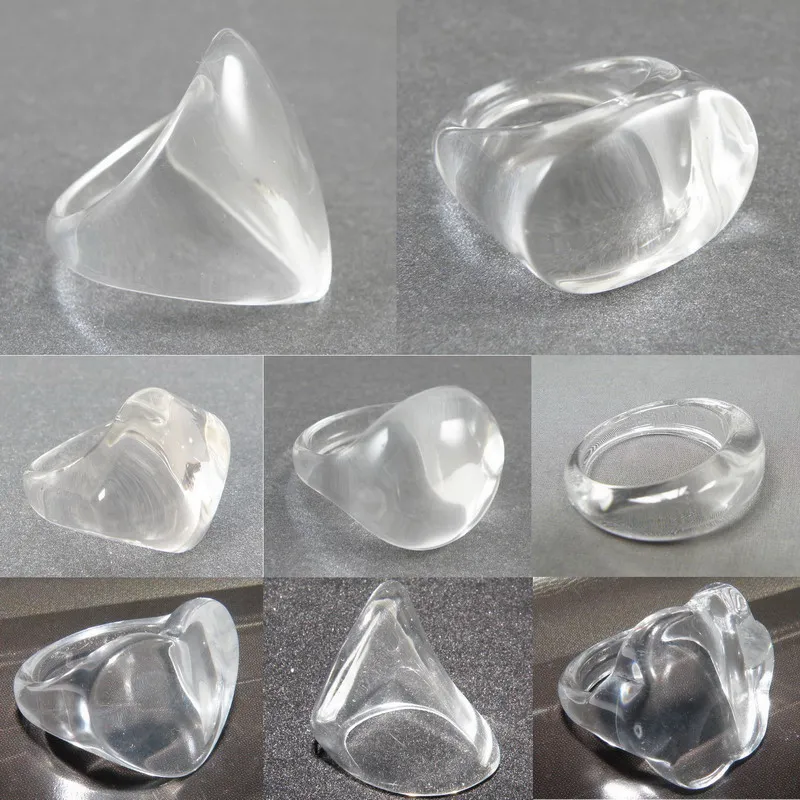 Wholesale 80pcs Transparent  Clear Lucite Resin Nail Art Rings,8 Shape mixed,CPAM free Shipping