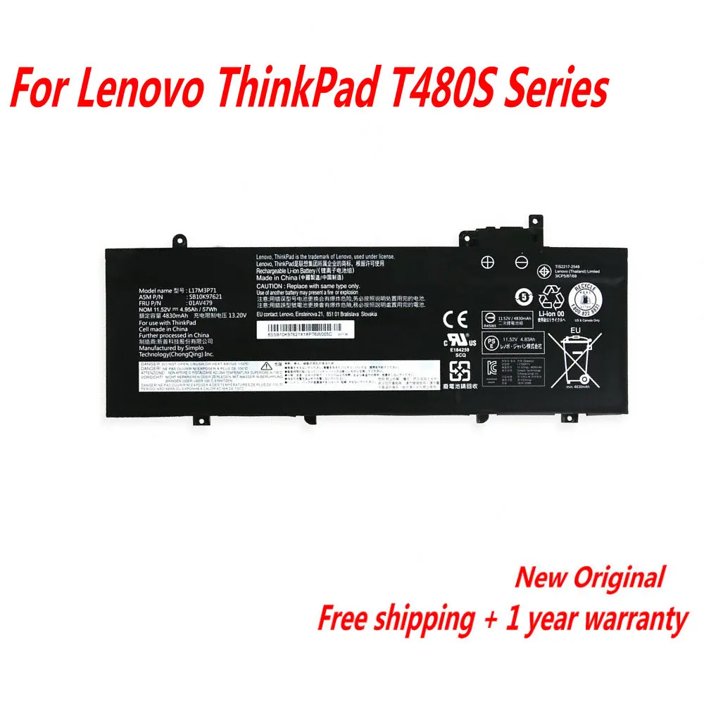 

NEW L17L3P71 L17M3P71 L17S3P71 Laptop Battery For Lenovo ThinkPad T480S Series 01AV478 SB10K97620 01AV479 SB10K97621