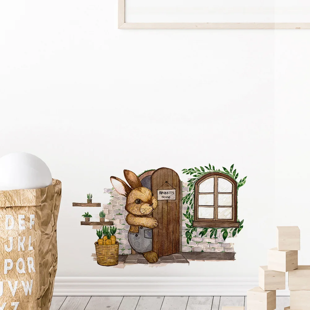 

Cute Rabbit Wall Sticker Kids Room Decoration Mural Bedroom Living Room Corner Cupboard Beautify Cartoon Painted Removable Decal