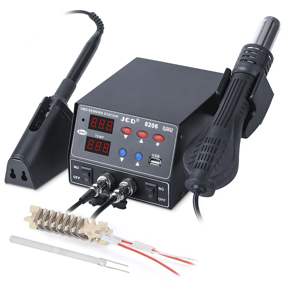 

JCD 800W Soldering Rework Station LED Digital Display SMD Welding Hot Air Gun Solder Station Soldering Iron Repair Tool Kit 8206