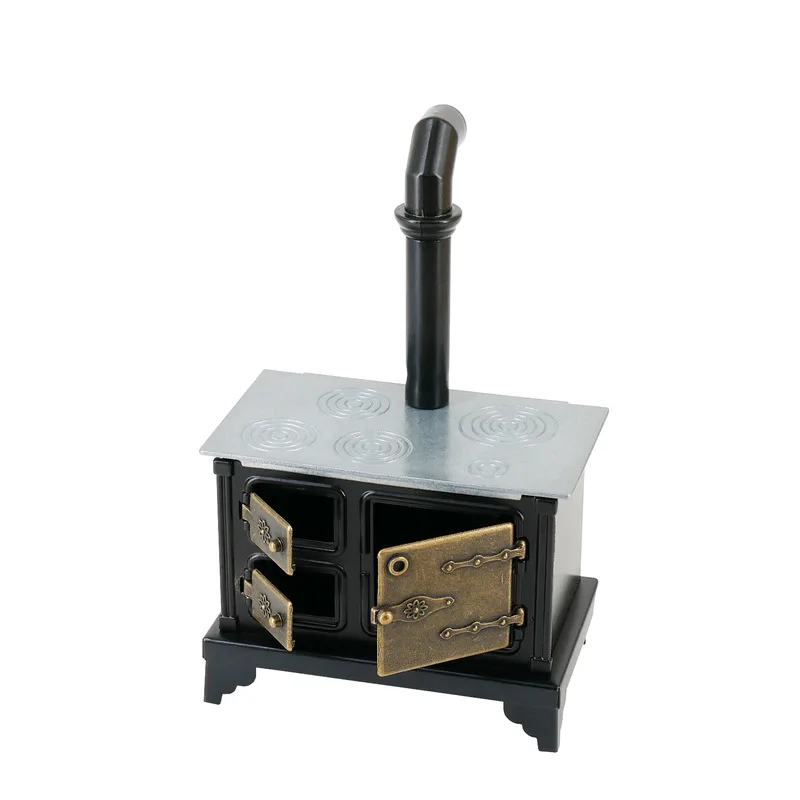 1/12 Miniature Dollhouse Iron Stove Long Chimney Model DIY Handmade Craft Toy