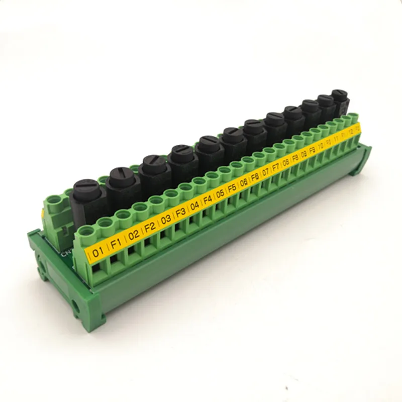 

DIN Rail Mount 12 Channel PTF45/PTF50 5x20 10A Fuses Holder 24 Position Screw Terminal Block Distribution Module .