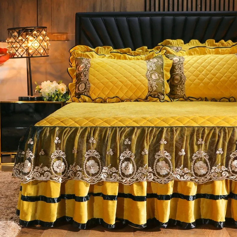 Crystal Velvet Fleece Bedspread, Super Soft Quilting, Lace Bedskirt, Bedclothes, Mattress Cover, Bedspread, Pillowcases